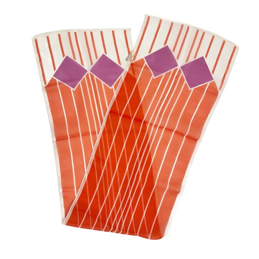 Vintage Morsly Orange Striped Diamond 70s Sheer Rectangle Scarf Made in Italy‎